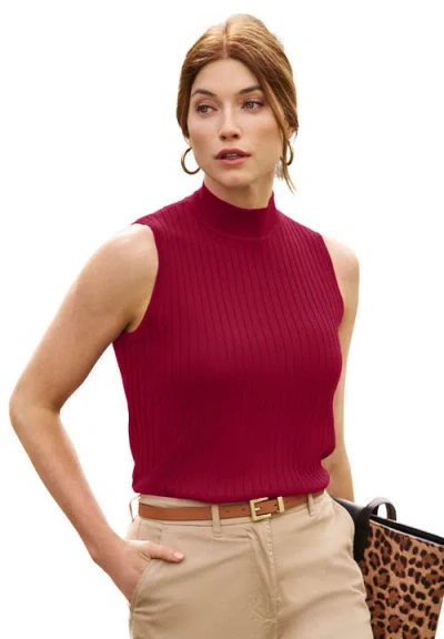 Jessica London Ribbed Sleeveless Shell In Burgundy