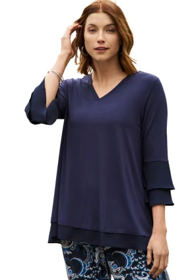 Jessica London Ruffle Layered Sleeve Top In Blue