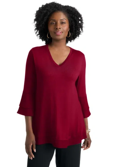 Jessica London Ruffle Layered Sleeve Top In Burgundy