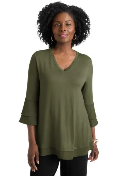 Jessica London Ruffle Layered Sleeve Top In Green