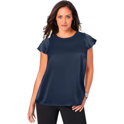 Jessica London Satin Blouse In Blue