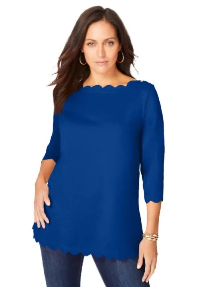 Jessica London Scallop Boatneck Tunic In Blue