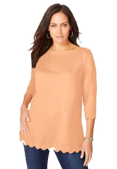 Jessica London Scallop Boatneck Tunic In Brown