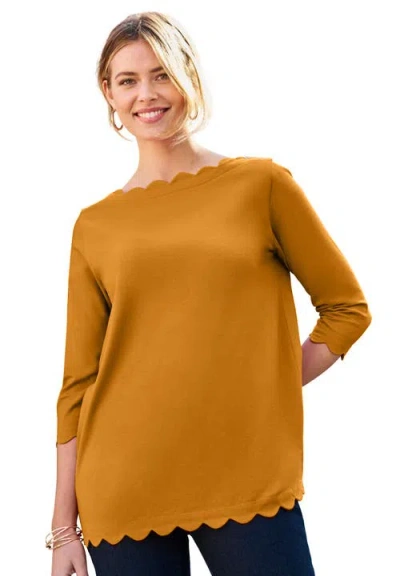 Jessica London Scallop Boatneck Tunic In Brown
