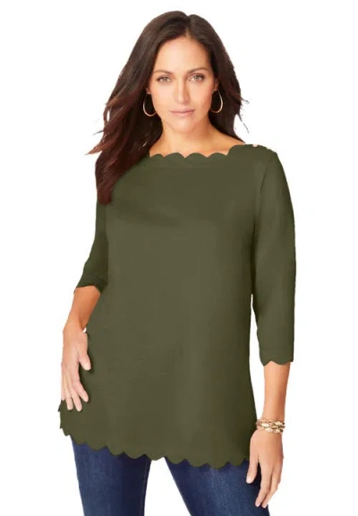 Jessica London Scallop Boatneck Tunic In Green