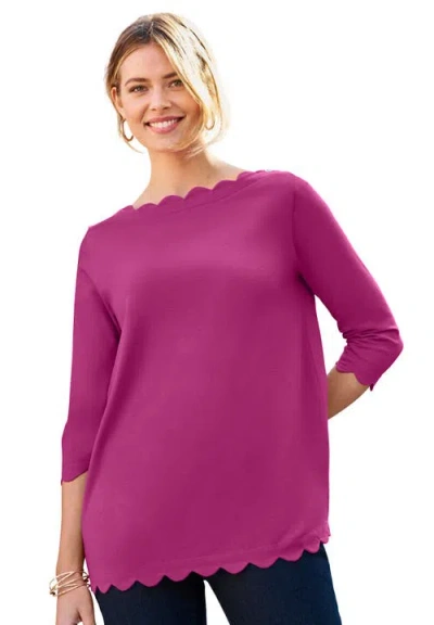 Jessica London Scallop Boatneck Tunic In Pink