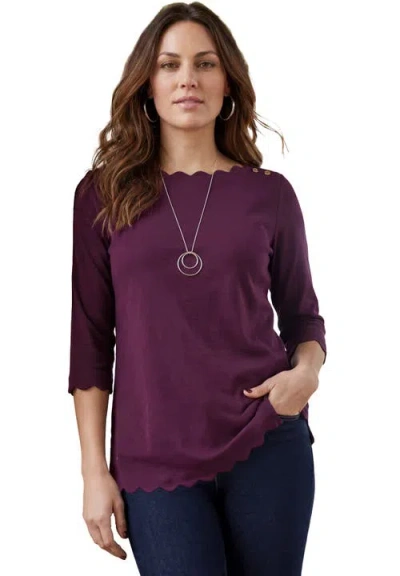 Jessica London Scallop Boatneck Tunic In Purple