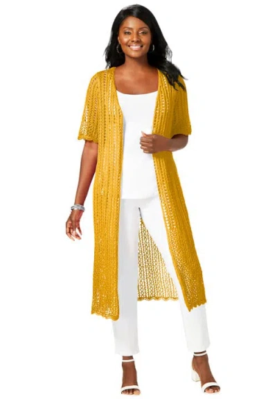 Jessica London Scalloped Crochet Sweater Duster In Multi