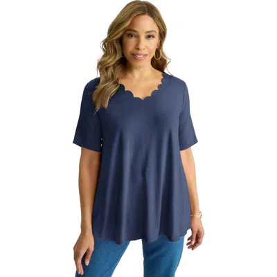 Jessica London Scalloped V-neck Tunic In Blue