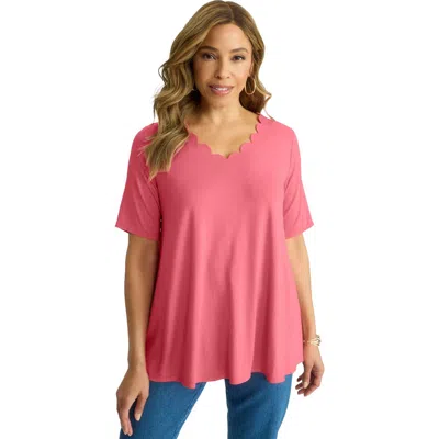 Jessica London Scalloped V-neck Tunic In Pink