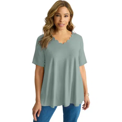 Jessica London Scalloped V-neck Tunic In Green