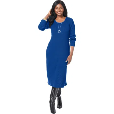 Jessica London Scoop-neck Sweater Dress In Blue