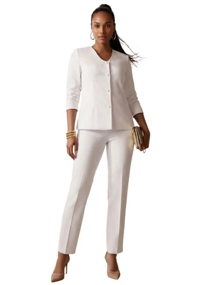 Jessica London Shaped Crepe Jacket & Straight-leg Pant Suit In White