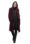 Jessica London Shawl-collar Fringe Jacket In Burgundy