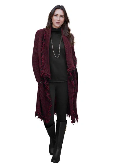 Jessica London Shawl-collar Fringe Jacket In Burgundy