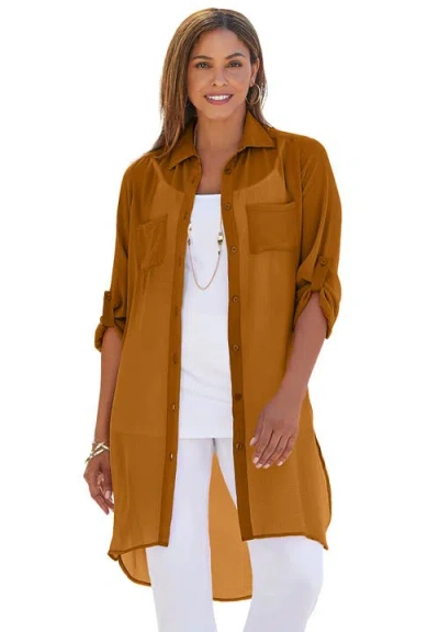 Jessica London Sheer Georgette Mega Tunic In Brown