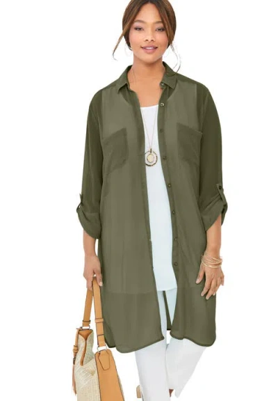 Jessica London Sheer Georgette Mega Tunic In Green