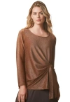 Jessica London Shimmery Side-gathered Tunic In Brown