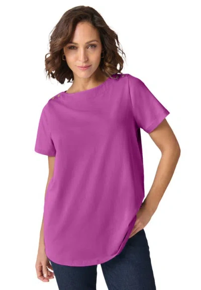 Jessica London Short Sleeve Boatneck Knit Tee In Purple