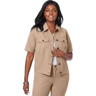 Jessica London Short Sleeve Denim Jacket In Brown