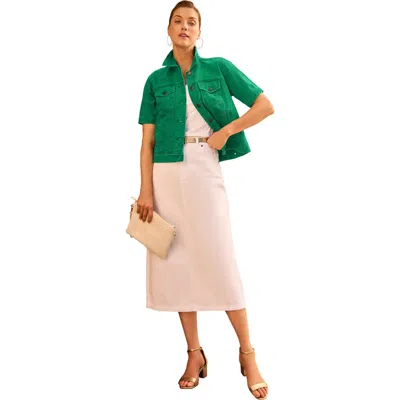 Jessica London Short Sleeve Denim Jacket In Green