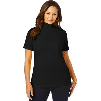 Jessica London Short Sleeve Mock Neck In Black