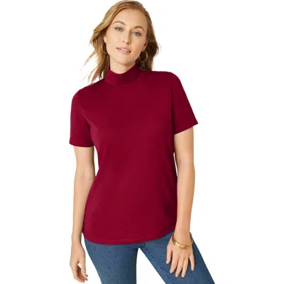 Jessica London Short Sleeve Mock Neck In Burgundy