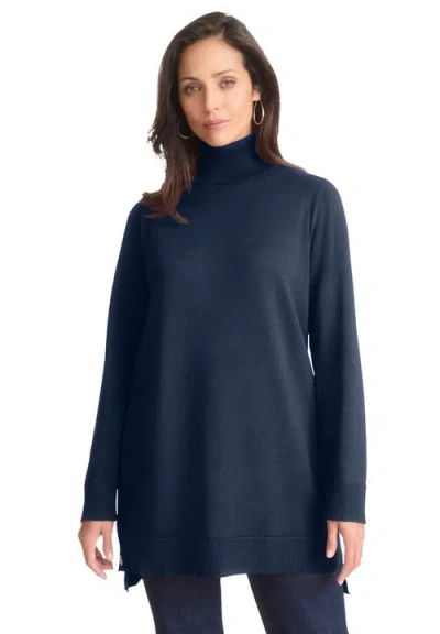 Jessica London Side Button Turtleneck In Blue