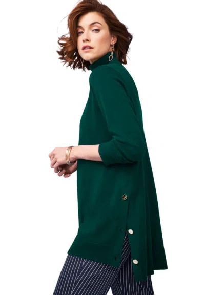 Jessica London Side Button Turtleneck In Green