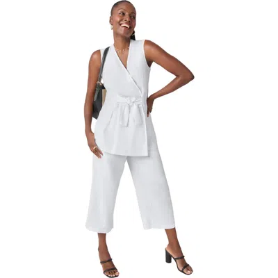 Jessica London Sleeveless Faux Wrap Tie-waist Tunic In White