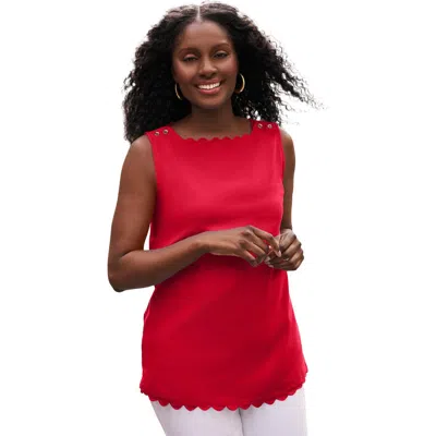 Jessica London Sleeveless Scallop Boatneck Tee In Red