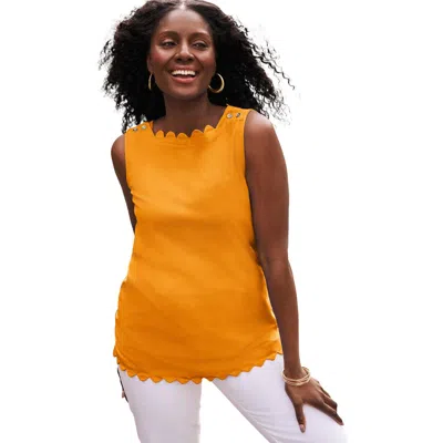 Jessica London Sleeveless Scallop Boatneck Tee In Yellow