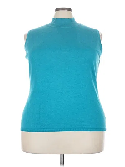 Pre-owned Jessica London Sleeveless Top Teal Turtleneck Tops In Blue