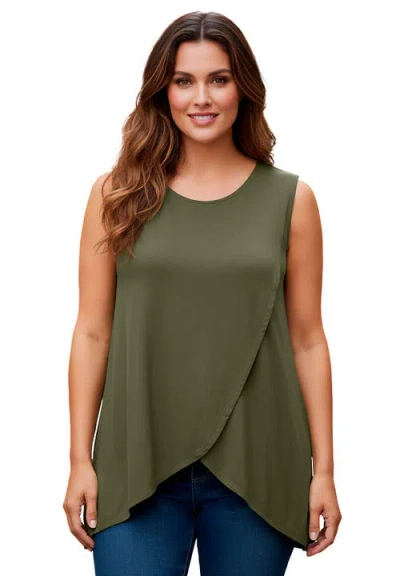 Jessica London Sleeveless Tulip Overlay Knit Tunic In Green