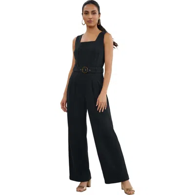 Jessica London Sleeveless Wide-leg Crepe Jumpsuit In Black