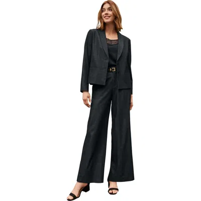 Jessica London Slubbed Denim Blazer In Black