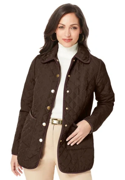 Jessica London Snap-front Quilted Coat In Brown