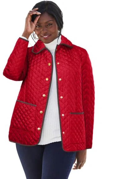 Jessica London Snap-front Quilted Coat In Red