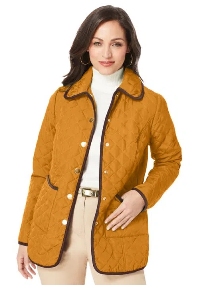 Jessica London Snap-front Quilted Coat In Yellow