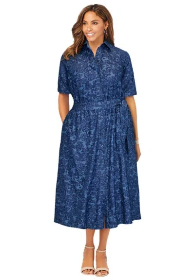 Jessica London Soft Denim Shirtdress In Blue
