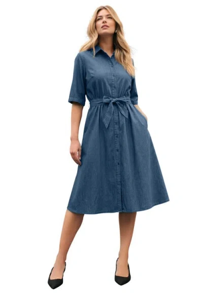 Jessica London Soft Denim Shirtdress In Blue