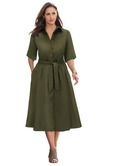 Jessica London Soft Denim Shirtdress In Green