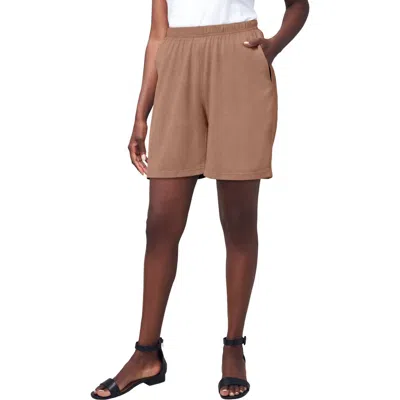 Jessica London Soft Ease Knit Shorts In Brown