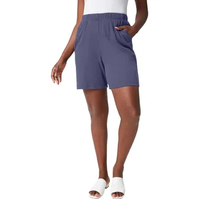 Jessica London Soft Ease Knit Shorts In Blue