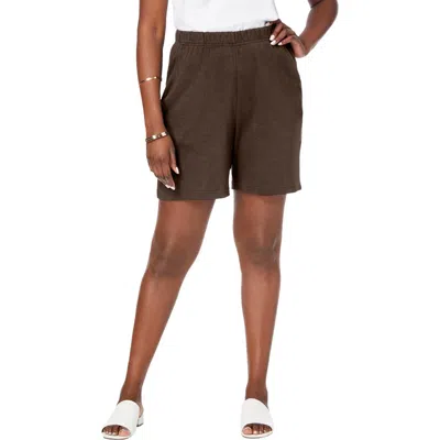 Jessica London Soft Ease Knit Shorts In Brown