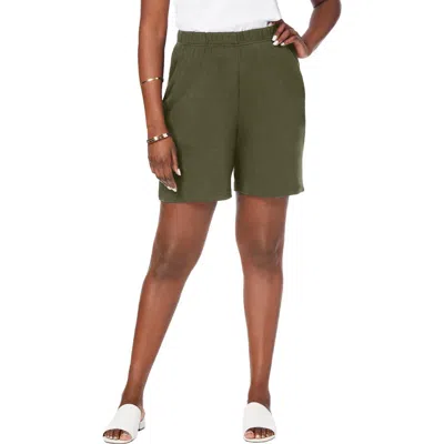 Jessica London Soft Ease Knit Shorts In Green