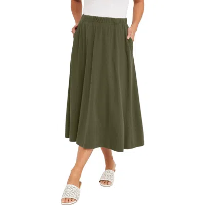 Jessica London Soft Ease Midi Skirt In Green