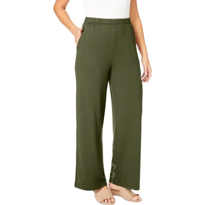 Jessica London Soft Ease Wide Leg Pant In Green