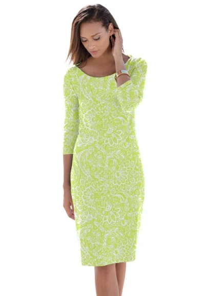 Jessica London Stretch Cotton Boatneck Shift Dress In Green