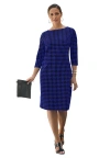 Jessica London Stretch Cotton Boatneck Shift Dress In Blue